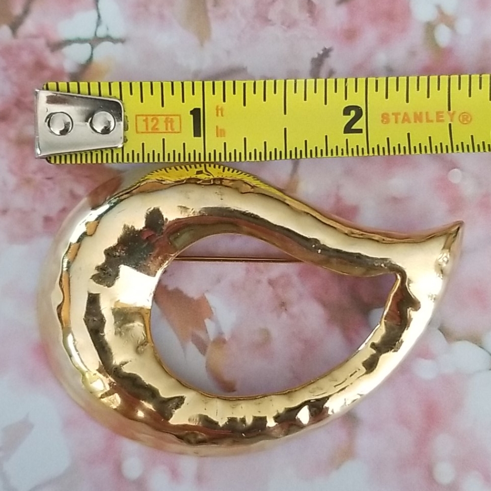 Vintage Mid Century Goldtone Teardrop Brooch Pin - Picture 7 of 11
